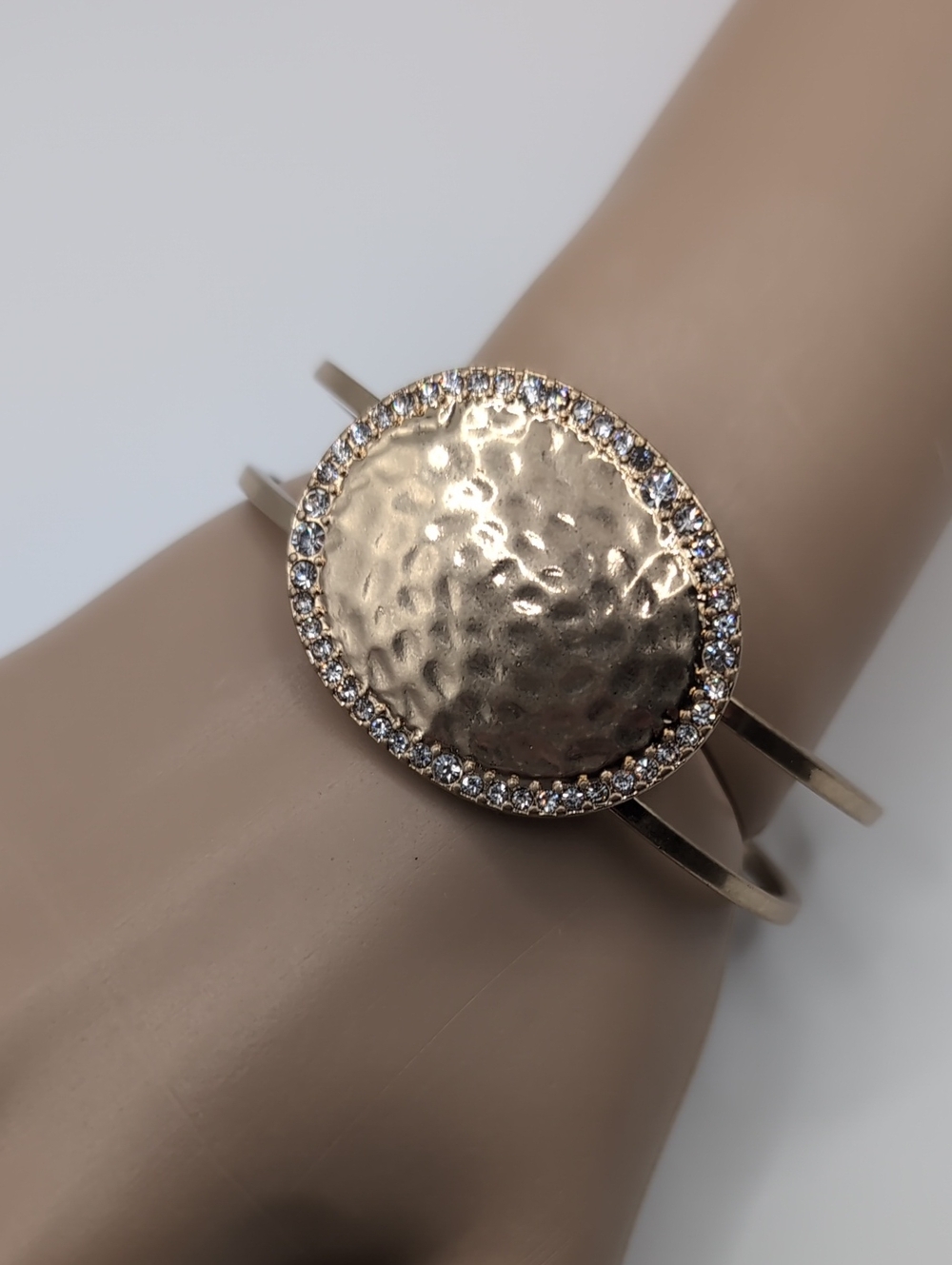 Gold Tone Hammered Cuff Bracelet with Rhinestones NWOT